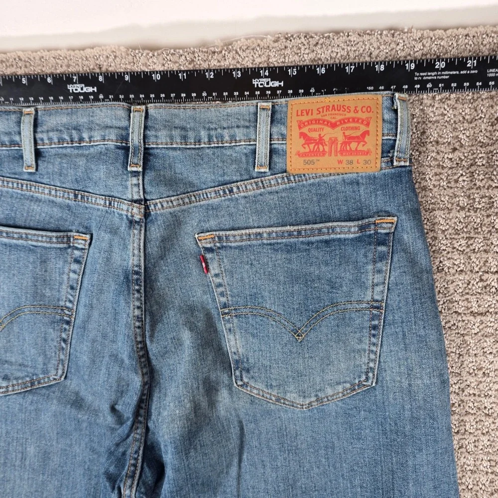 Levis 505 Regular Fit Straight Leg Stretch Blue Jeans Mens 38x30 New NWT